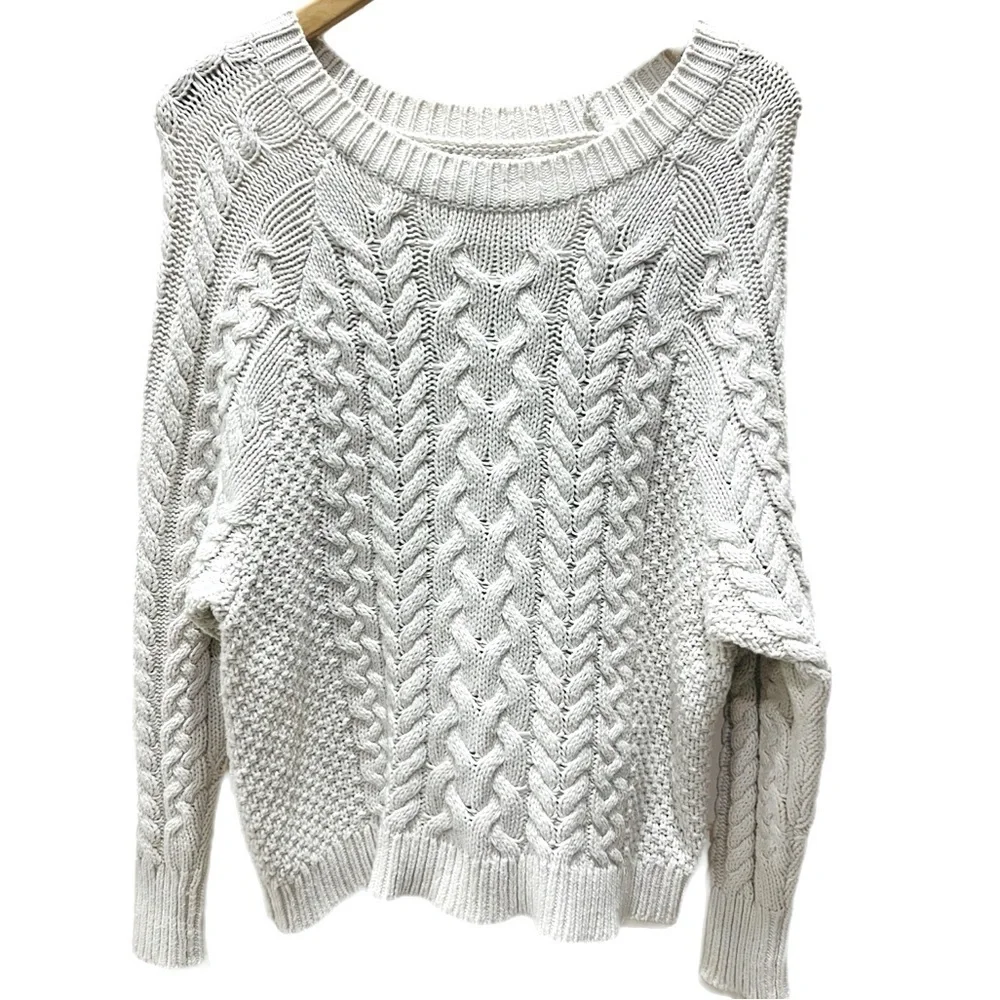Aerie Chunky Cable Knit Sweatert in Off White Size Small